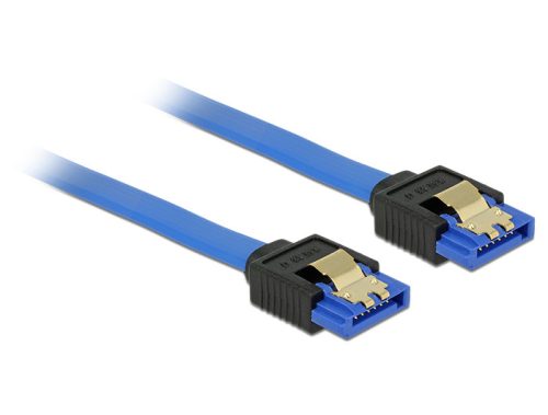 Delock SATA-kábel, 6 Gb/s, hüvely, egyenes > SATA hüvely, egyenes, 20 cm, kék aranyszínu kapcsokkal