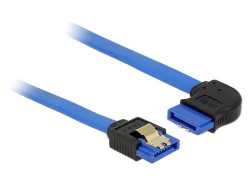 Delock SATA-kábel, 6 Gb/s, hüvely, egyenes > SATA hüvely, jobbra nézo csatlakozódugóval, 20 cm, kék