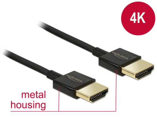 Delock HDMI-kábel Ethernettel - HDMI-A-csatlakozódugó > HDMI-A-csatlakozódugó, 3D, 4K,0,25 m, vékony