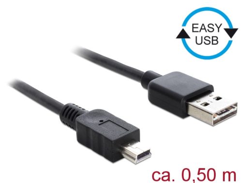 Delock Kábel, EASY-USB 2.0-s A-típusú csatlakozódugó > USB 2.0-s Mini-B-típusú csatlakozódugó, 0,5 m