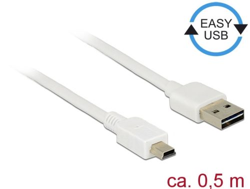 Delock Kábel, EASY-USB 2.0-s A-típusú csatlakozódugó > USB 2.0-s Mini-B-típusú csatlakozódugó, 0,5 m