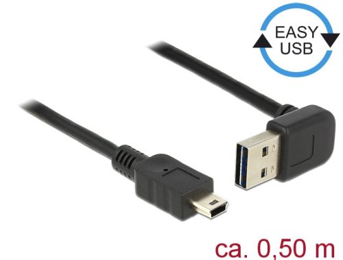 Delock Kábel EASY-USB 2.0-s A típusú csatlakozódugó, ívelt felfelé / lefelé > USB 2.0-s Mini-B-típus