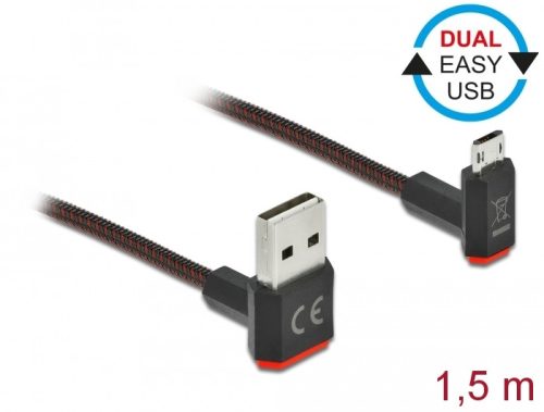 Delock EASY-USB 2.0 kábel A-típusú csatlakozódugó - EASY-USB Micro-B típusú csatlakozódugó, ívelt fe