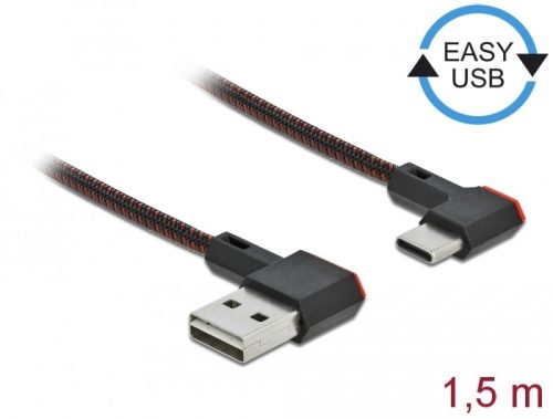 Delock EASY-USB 2.0 kábel A-típusú csatlakozódugó - USB Type-C  csatlakozódugó, ívelt bal / jobb, 1,