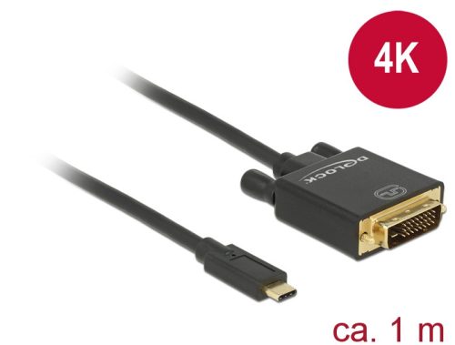 Delock Kábel USB Type-C csatlakozó > DVI 24+1 csatlakozó (DP váltakozó mód) 4K 30 Hz, 1 m, fekete