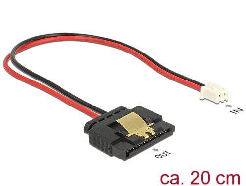 Delock Tápkábel, 2 tűs csatlakozóhüvely > 1 x 15 tűs SATA-aljzat (5 V), fém, 20 cm