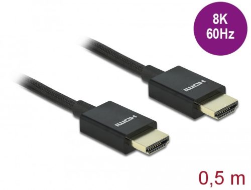 Delock Nagysebességű HDMI -kábel koax 48 Gbps 8K 60 Hz, fekete 0,5 m