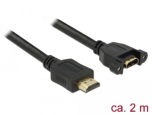 Delock Kábel, HDMI-A dugó > HDMI-A hüvely, panelrögzítés, 4K 30 Hz 2 m