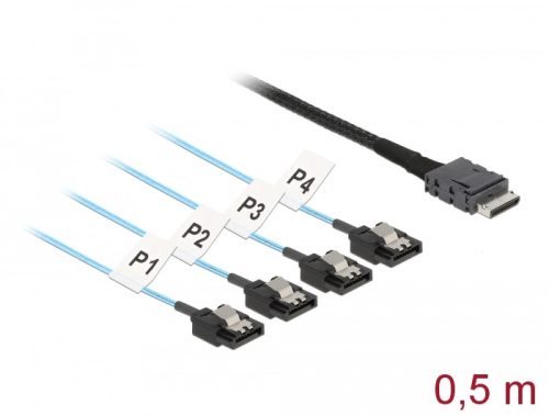 Delock Kábel OCuLink SFF-8611 > 4 x 7 tűs SATA 0,5 m fém