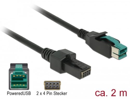 Delock PoweredUSB kábel apa 12 V > 2 x 4 tűs apa, 2 m, POS nyomtatókhoz és csatlakozókhoz