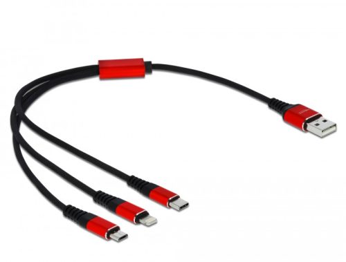 Delock 30 cm hosszú, USB töltő kábel 3 az 1-ben Lightning -, Micro USB- és USB Type-C  csatlakozásho