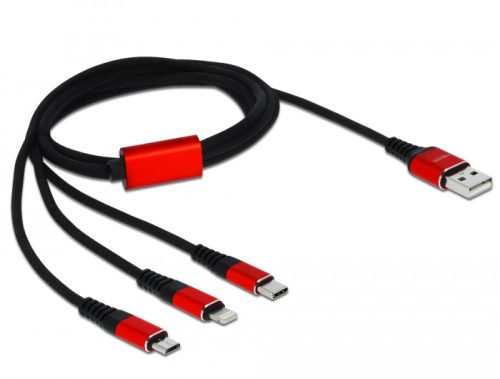 Delock 1 m hosszú, USB töltő kábel 3 az 1-ben Lightning -, Micro USB- és USB Type-C  csatlakozáshoz