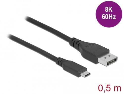 Delock Kétirányú USB Type-C  - DisplayPort kábel (DP Alt Mode) 8K 60 Hz 0,5 m DP 8K ellenőrzött