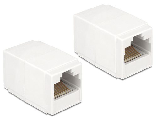 Delock Adapter, RJ45-aljzat > RJ45-aljzat, Cat.6 UTP kompakt fehér