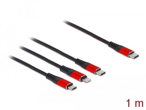 Delock 1 m hosszú, USB töltő kábel 3 az 1 USB Type-C  apa Lightning -, Micro USB- és USB Type-C  csa