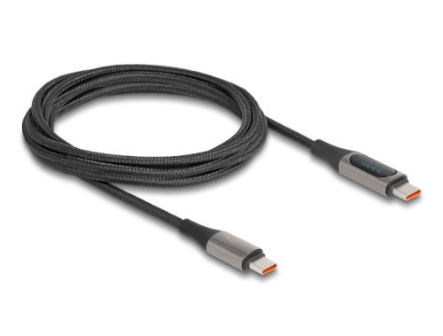 Delock USB 2.0 Kábel USB Type-C  apa - apa csatlakozóval tápmérővel, PD 3.0 100 W, 2 m