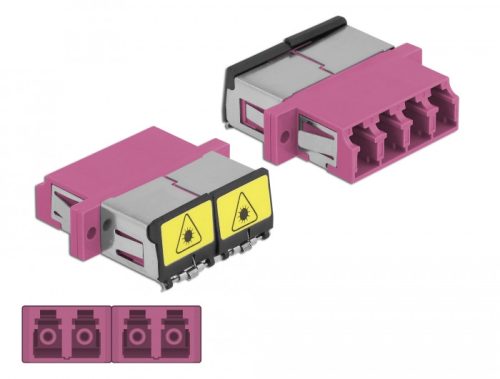 Delock LC optikai szálas csatlakozó Párosító lézervédő zárral / borítással Quad anya - LC Quad anya,