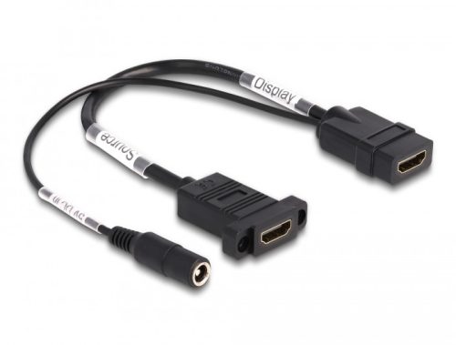 Delock HDMI kábel 4K 60 Hz DC töltéssel 2,1 x 5,5 mm 0,30 m panel-csatlakozó