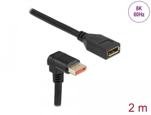 Delock DisplayPort bővítőkábel csatlakozódugóval 90  ívelt lefelé - csatlakozóhüvellyel 8K 60 Hz 2 m