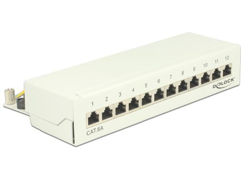 Delock asztali patch panel 12 portos Cat.6A fehér