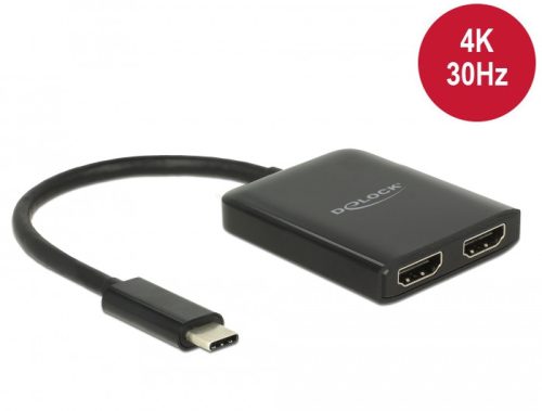 Delock Elosztó USB Type-C  csatlakozóval (DP alternatív mód támogatás) > 2 db HDMI csatlakozó, 4K 30