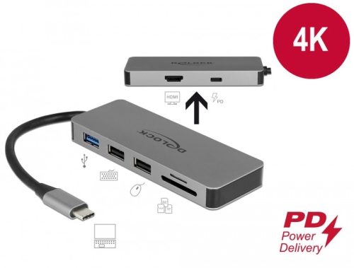 Delock USB Type-C dokkoló állomás mobil eszközökhöz 4K - HDMI / Hub / SD / PD 2.0