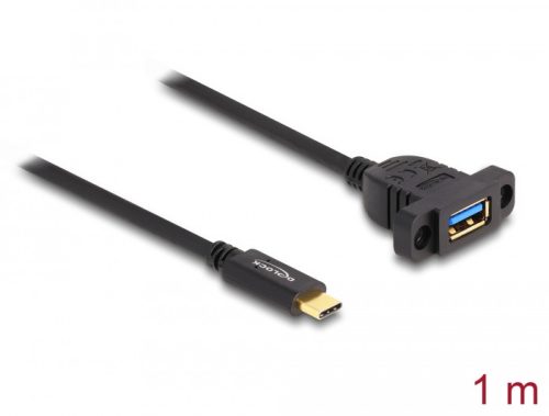 Delock SuperSpeed USB 10 Gbps (USB 3.2 Gen 2) USB Type-C  kábel apa   A-típusú USB anya 1 m panel-csatlakozójú fekete