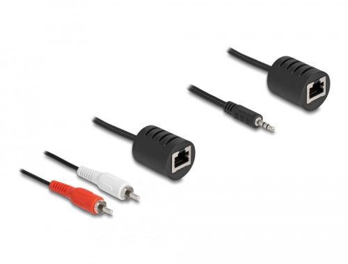 Delock Sztereo Audio bővítő RJ45 anya   3,5 mm sztereo jack apa és RJ45 anya - 2 db. RCA apa Cat.5 akár 50 m 2 db-os sze