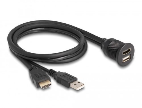 Delock HDMI-A kábel apa és A-típusú USB 2.0 apa - HDMI-A anya és A-típusú USB 2.0 anya 1m