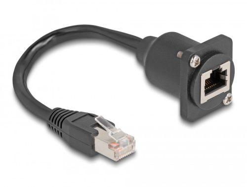 Delock D-típusú RJ45 kábel apa   anya Cat.5e fekete, 20 cm