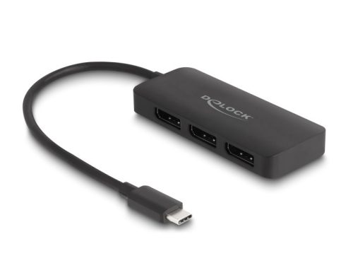 Delock Elosztó USB Type-C  csatlakozóval (DP alternatív mód támogatás)   3 db. DisplayPort MST 4K 60 Hz