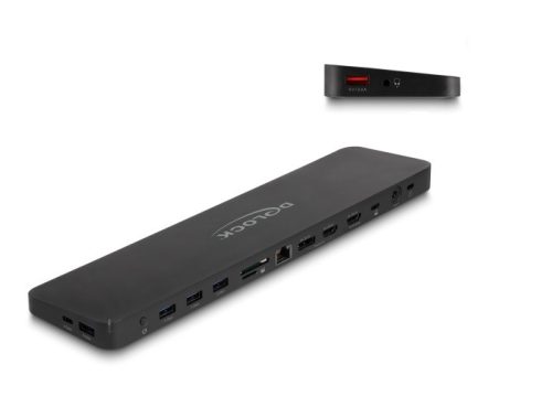 Delock USB Type-C  hármas elrendezésű dokkoló állomás DisplayLink  4K / USB 5 Gbps / LAN / SD / Audio / PD 80 W együtt