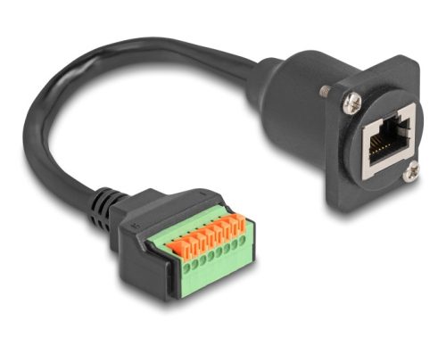 Delock D-típusú kábel RJ45 anya - Terminal Block nyomó gombbal Cat.5e fekete 30 cm