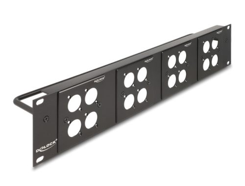 Delock D-típusú 19  Patch Panel 4 D-típusú lemezzel 86 x 86 mm méretű és 4 port 2U fekete