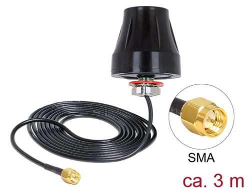 Delock LTE Antenna SMA 2 dBi 3 m RG-174 kör mindenirányú fekete kültéri