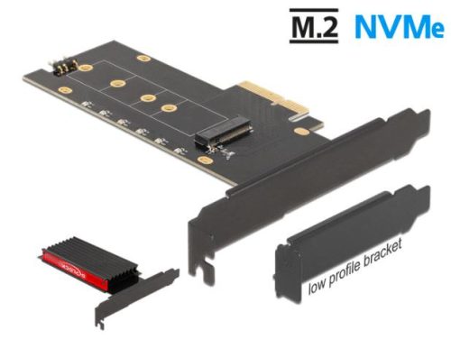 Delock PCI Express x4-kártya - 1 x belső NVMe M.2 Key M hűtőbordával és RGB LED megvilágítással - al