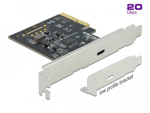 Delock PCI Express x4 Kártya - 1 x külső SuperSpeed USB 20 Gbps (USB 3.2 Gen 2x2) USB Type-C  hüvely