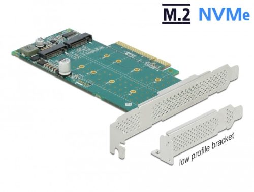 Delock PCI Express x8 kártya - 2 x belső NVMe M.2 Key M - elágazás - alacsony profilú formatényező