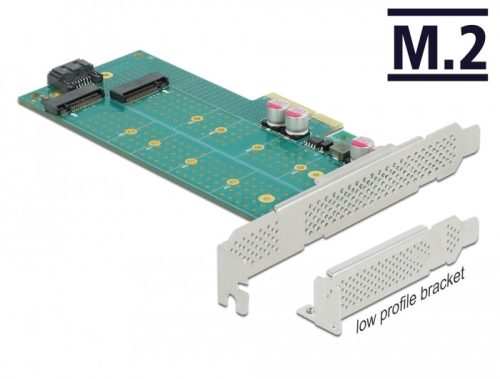 Delock PCI Express x4-kártya - 1 x M.2 aljzat B nyílással + 1 x NVMe M.2 aljzattal, M nyílással - al