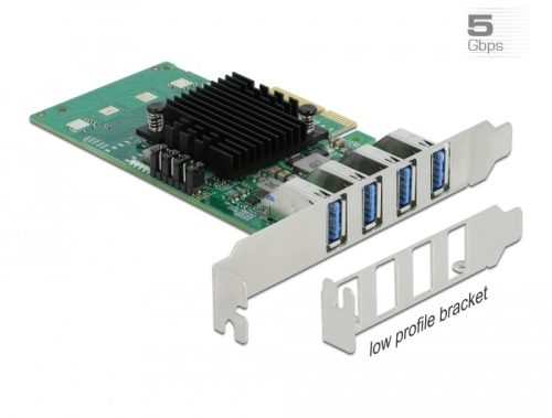 Delock PCI Express x4 Kártya - 4 x Külső USB 3.0 Quad Channel - alacsony profilú formatényező