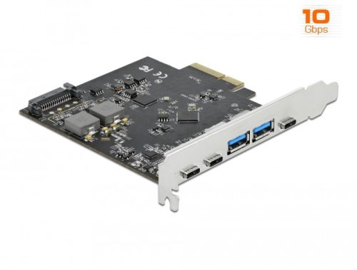 Delock PCI Express x4 Kártya - 3 x USB Type-C  + 2 x A-típusú USB - SuperSpeed USB 10 Gbps