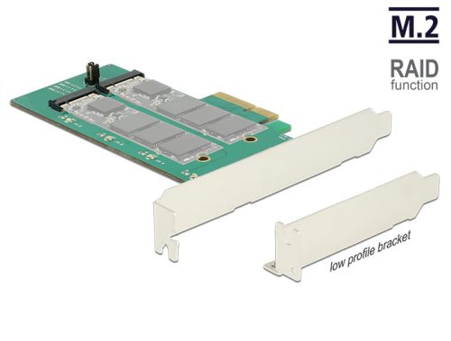 Delock PCI Express-kártya > 2 x belso M.2 aljzat B nyílással, RAID-dal - alacsony profilú formaténye