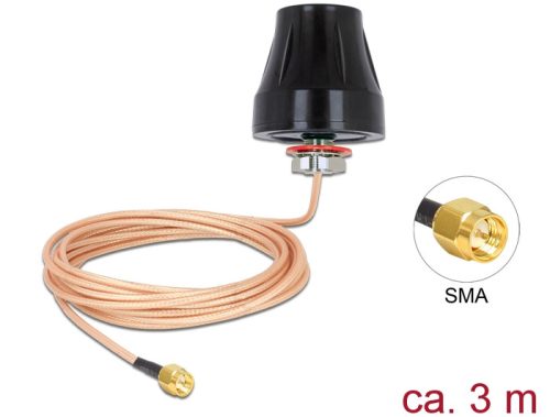 Delock LTE / GSM / UMTS antenna SMA-dugó 2 dBi irányítatlan, rögzített, csatlakozókábellel (RG-316U,