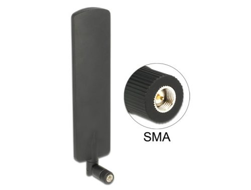 Delock LTE antenna SMA-dugó 2 dBi mindenirányú, dönthető csatlakozással (fekete színű)