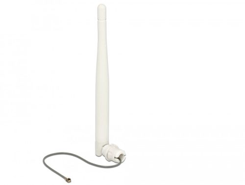 Delock WLAN 802.11 b/g/n Antenna MHF dugó 3 dBi irányított, 1.13 12 cm, flexibilis, klipsz, fehér