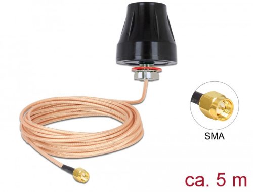 Delock LTE Antenna SMA dugó 2 dBi fix mindenirányú körkörös,csatlakozó kábellel (RG-316U 5 m)kültéri