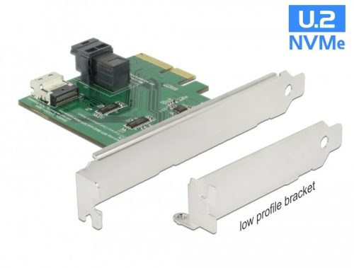 Delock PCI Express x4 kártya U.2 NVMe - 1 x belső SFF-8654 4i és 1 x belső SFF-8643   alacsony profi