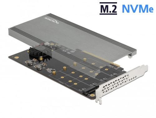 Delock PCI Expresz x16 kártya - 4 x belső NVMe M.2 M-kulcs hűtőbordával és ventilátorral - elágazás