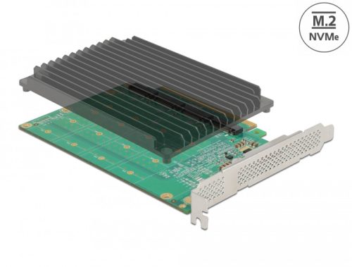 Delock PCI Express x16 kártya - 4 x belső NVMe M.2 Key M hűtőbordával - elágazás