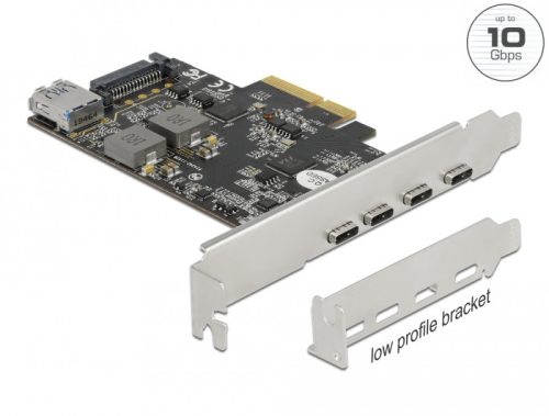 Delock PCI Express x4 Kártya - 4 x USB Type-C  + 1 x A-típusú USB - SuperSpeed USB 10 Gbps - alacson